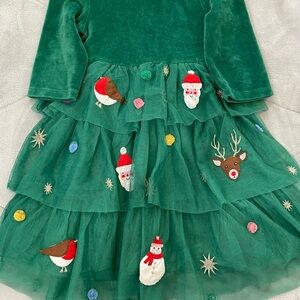 Mini Boden Green Holiday Dress with Appliqués